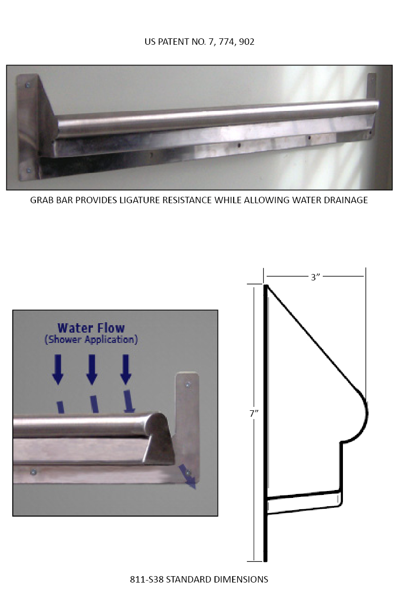 811S38 SafeSupport® SR Draining Grab Bar (US Patent No. 7,774,992)